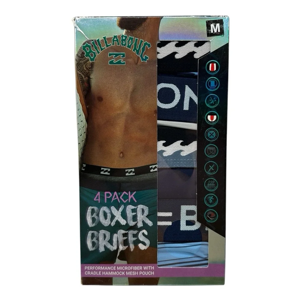 Billabong Performance Mesh Microfiber Boxer Briefs 4 Pack Men's‎ Size M Multi #4